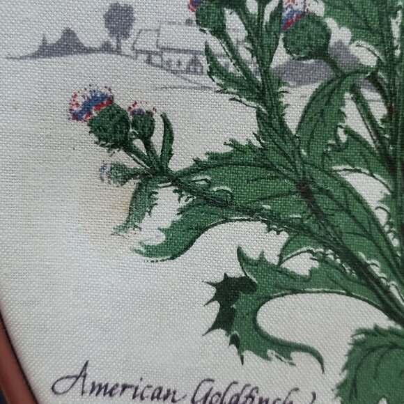 Vintage Bird Floral Pictures on Fabric Hoop Frame Set of 2 Goldfinches Red Robin - Picture 8 of 13